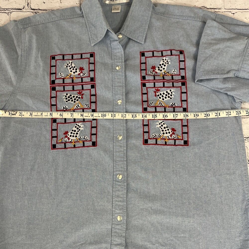 Vtg Chicken Farmhouse Embroidered Chick Eggs Denim Button FrontShirt Women's XL? - Picture 4 of 10